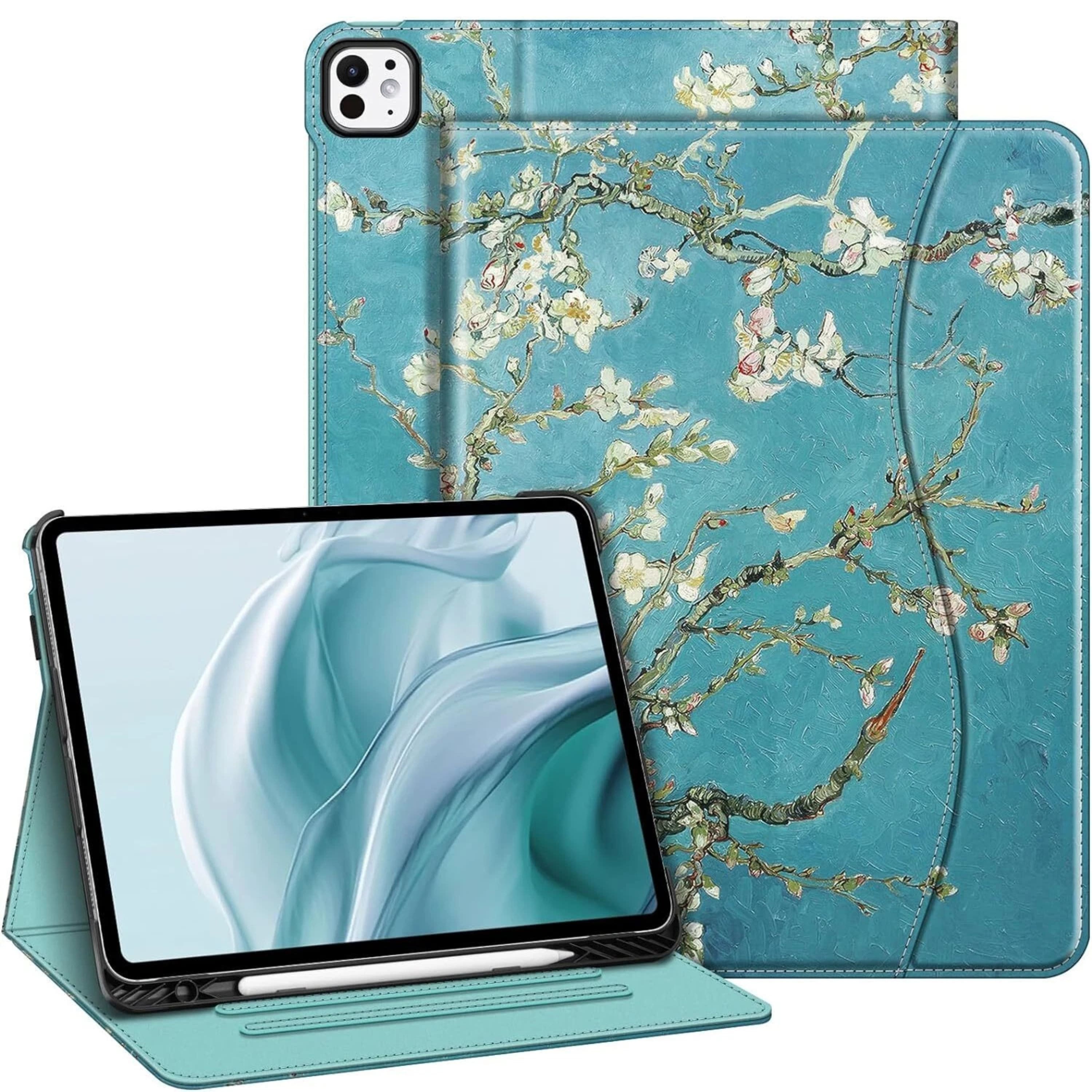 Kitcheniva - Stand Case For iPad Pro M4 2024 Folio Cover With Pencil Holder 13 Inch Blooming - Blossom