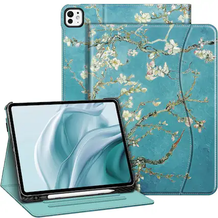 Front. Kitcheniva - Stand Case For iPad Pro M4 2024 Folio Cover With Pencil Holder 13 Inch Blooming - Blossom.