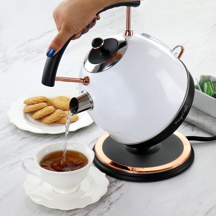 MegaChef 1.9 Quart Half Circle Electric Tea Kettle White