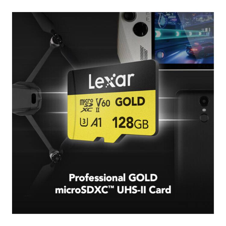 210535 -7500 Lexar micro V60 GOLD XC II U3 A1 128GB Professional GOLD microSDXC UHS-II Card