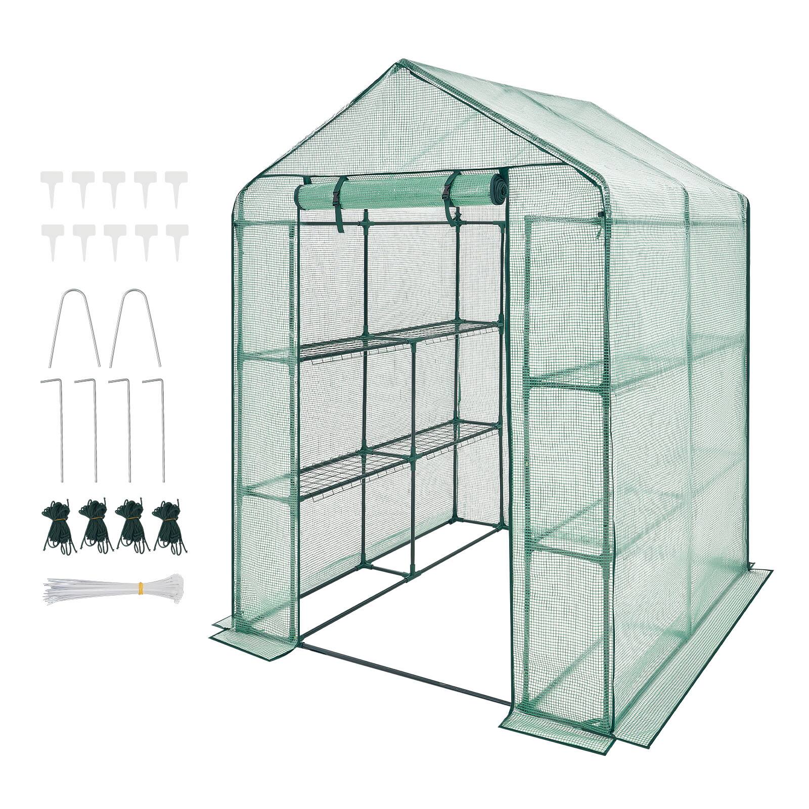 Alt View 5. VEVOR - Walk-in Greenhouse, 55.5" x 56.1" x 78.7" Greenhouse for Outdoors with PE Cover, 2 Tiers 8 Shelves, Roll-Up Zipper Door - Green.