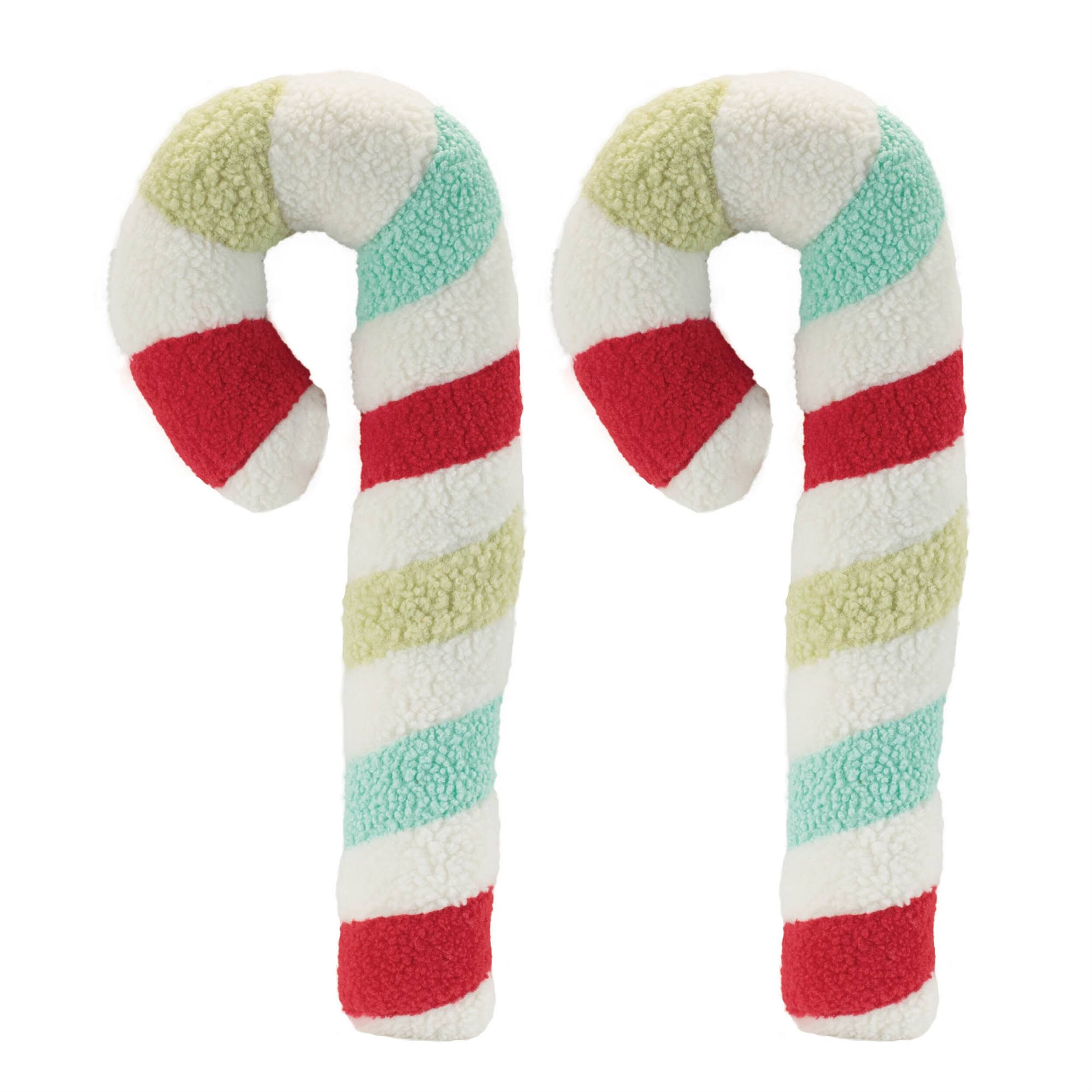 Angle. BreeBe - Plush Candy Cane Decor (Set of 2) - White, Red, Green.