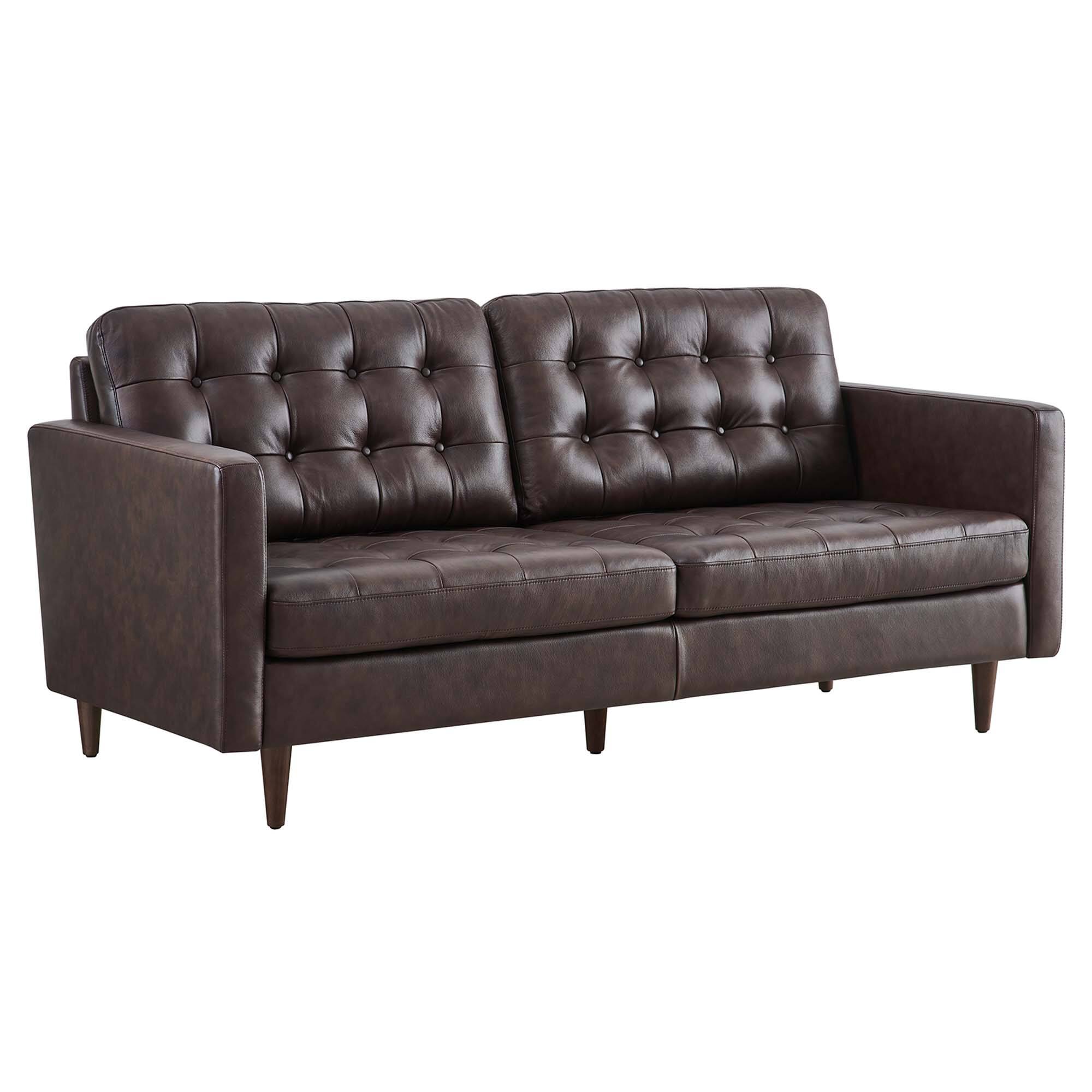 Angle. Modway - Exalt Tufted Leather Sofa by Modway - Brown.