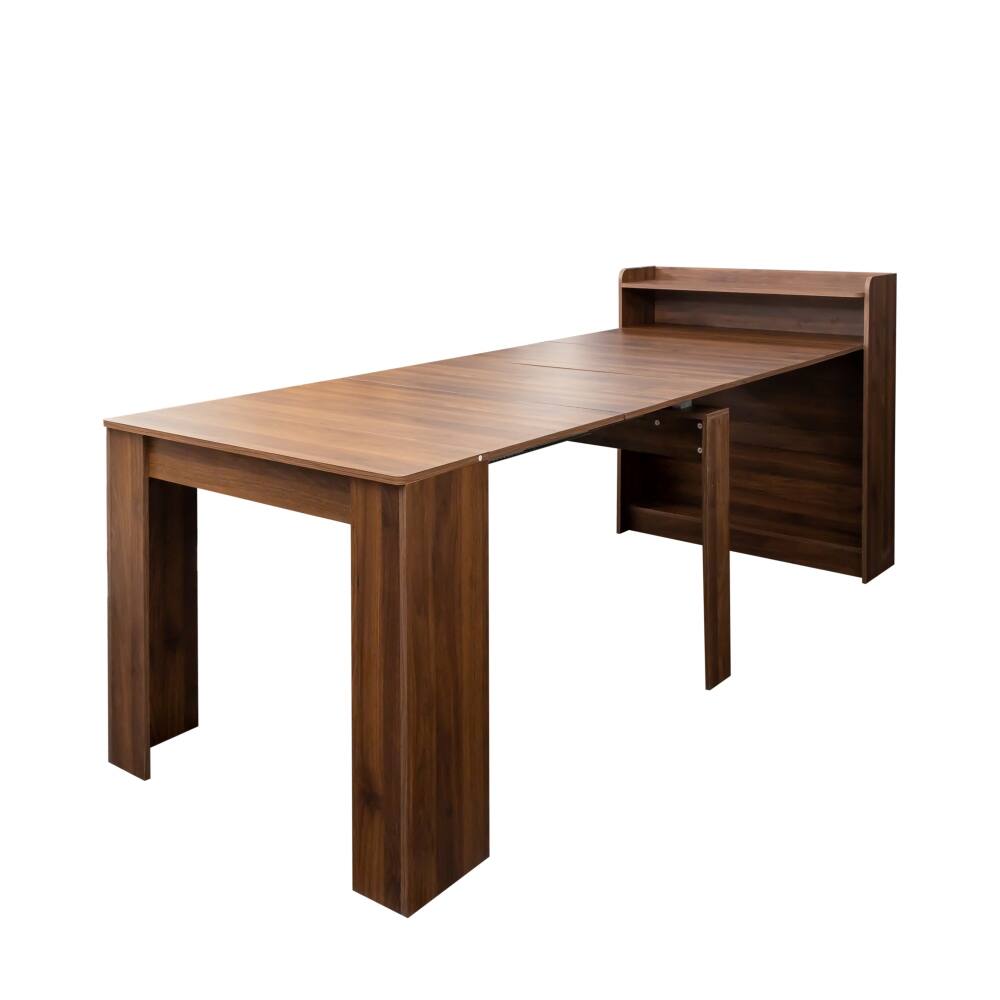 Left. Lirago - Modern Extendable Rectangular Dining Table with Storage 36.8"H x 10.63"D x 36.61"W - Brown.