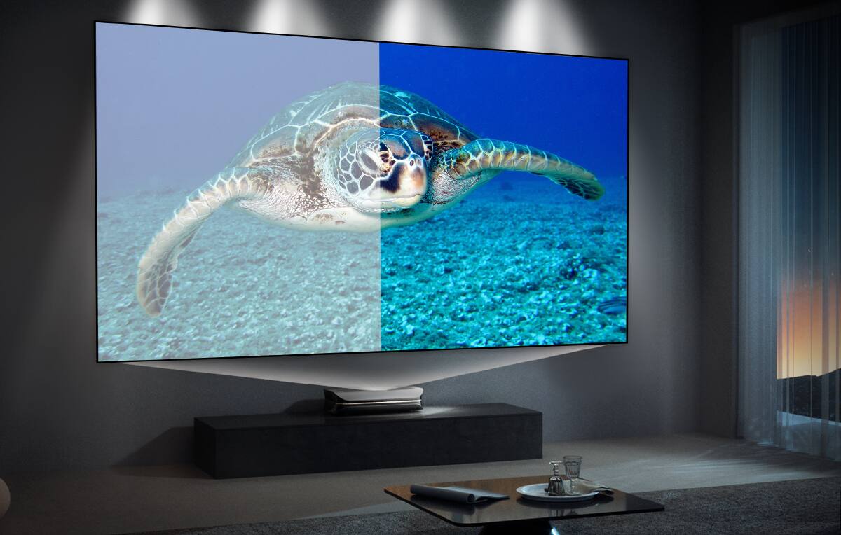 Alt View 11. AWOL Vision - ALR C-132 132" Ambient Light Rejection (ALR) Cinematic Fixed Frame Ultra Short Throw (UST) Projector Screen,4K/8K 3D - Gray.