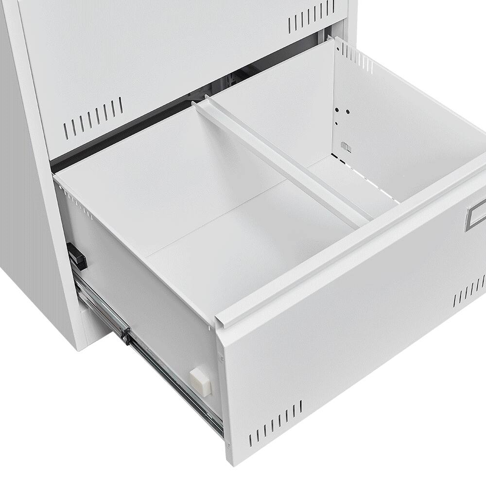 Angle. Loheer - Loheer 3 Drawer Lateral File Cabinet White Locking Metal Office Storage.