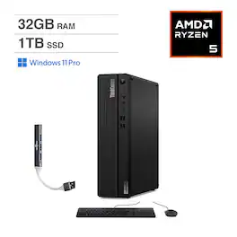 Lenovo - ThinkCentre M75s Mini Desktop (AMD Ryzen 5 Pro 5650G, 32GB DDR4, 1TB PCIe SSD, Win 11 Pro) w/USB Hub - Black