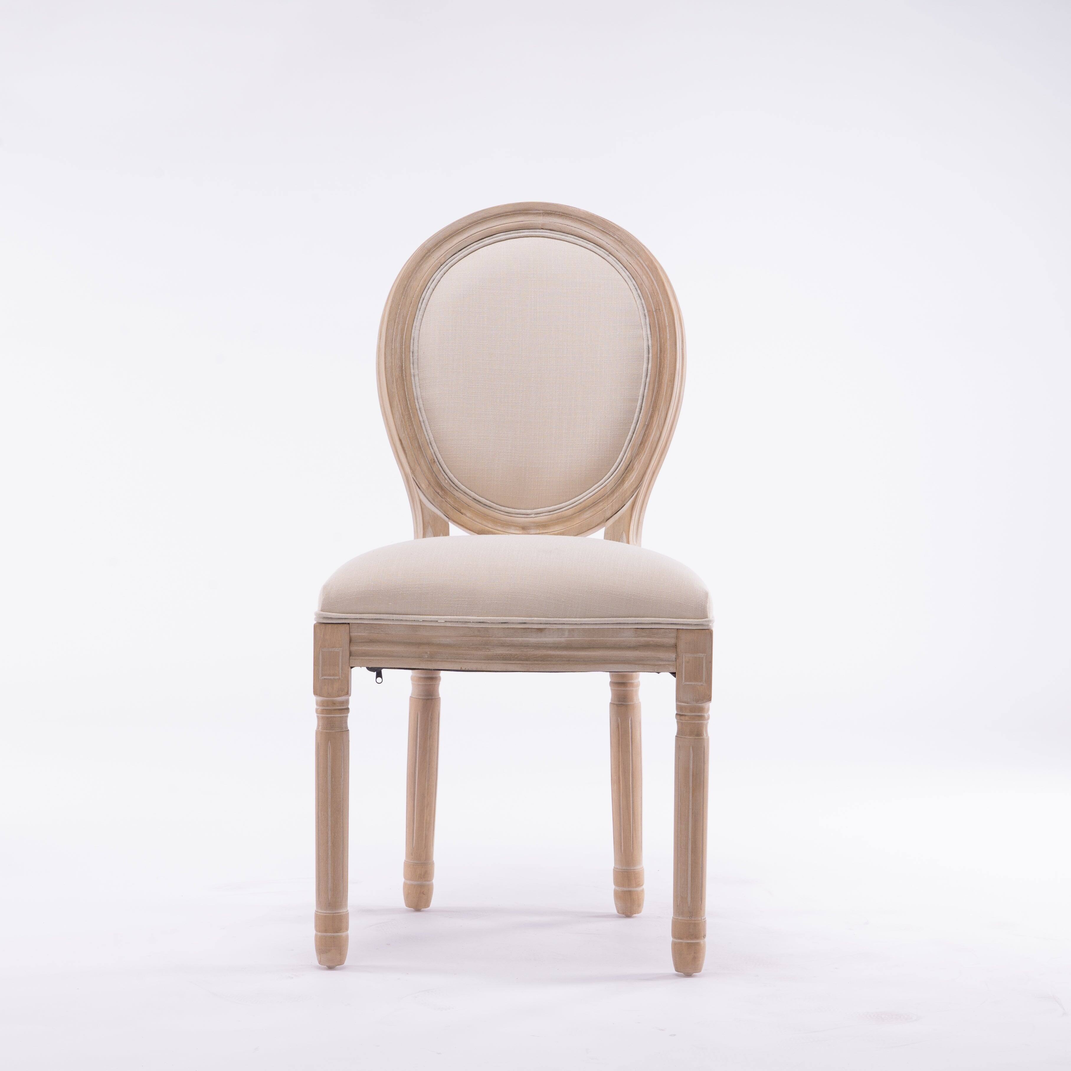 Alt View 1. Boyel Living - Cream French Style Solid Wood Frame Linen Fabric Oval Back Dining Chair Set of 2 - Beige.