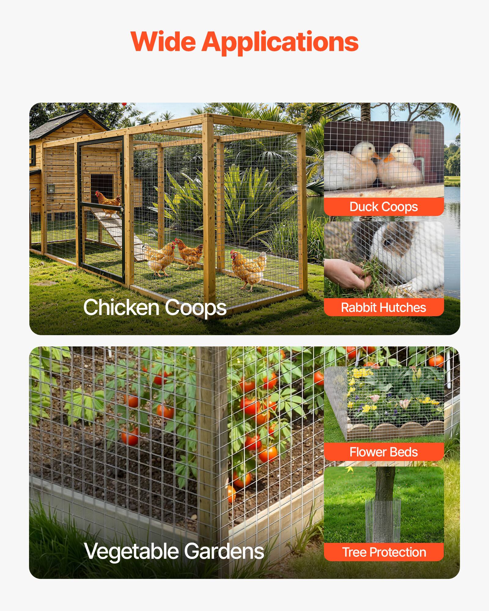 Wide Applications  
- Duck Coops  
- Chicken Coops  
- Rabbit Hutches  
- Flower Beds  
- Vegetable Gardens  
- Tree Protection