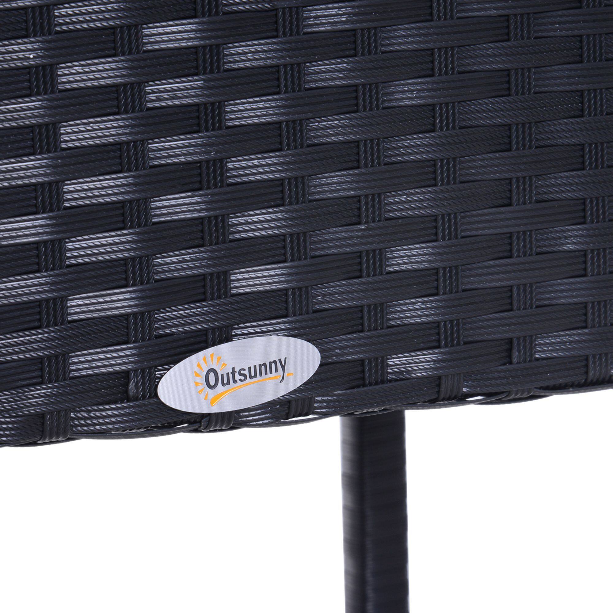 Alt View 5. Outsunny - Outsunny 3pcs Rattan Bar Set with Glass Top Table, 2 Bar Stools for Outdoor - Black.