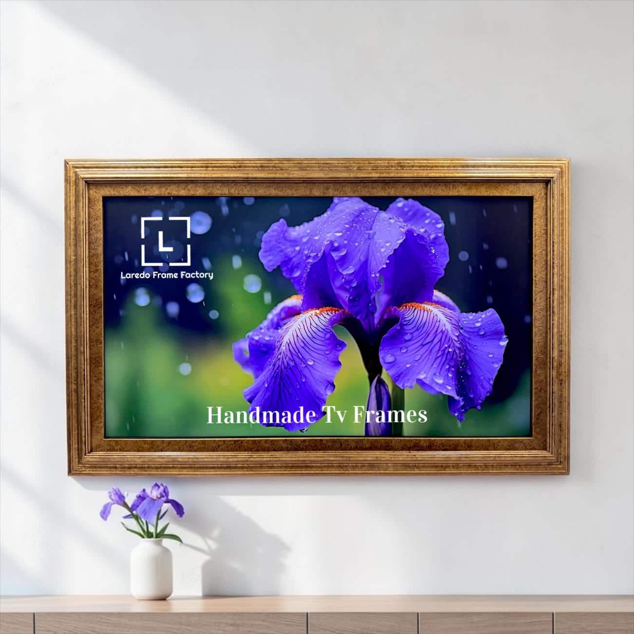 LAREDO FRAME FACTORY - 65 inch Handmade Tv frame for Samsung The Frame tv and Frame Pro Model - MARBLE GOLD