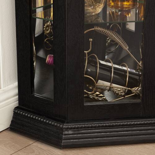 Alt View 5. LUCKY ONE - 15.35in Freestanding Corner Curio Cabinet with Tempered Glass Shelves LED Light Display for Bar Decor - Black.