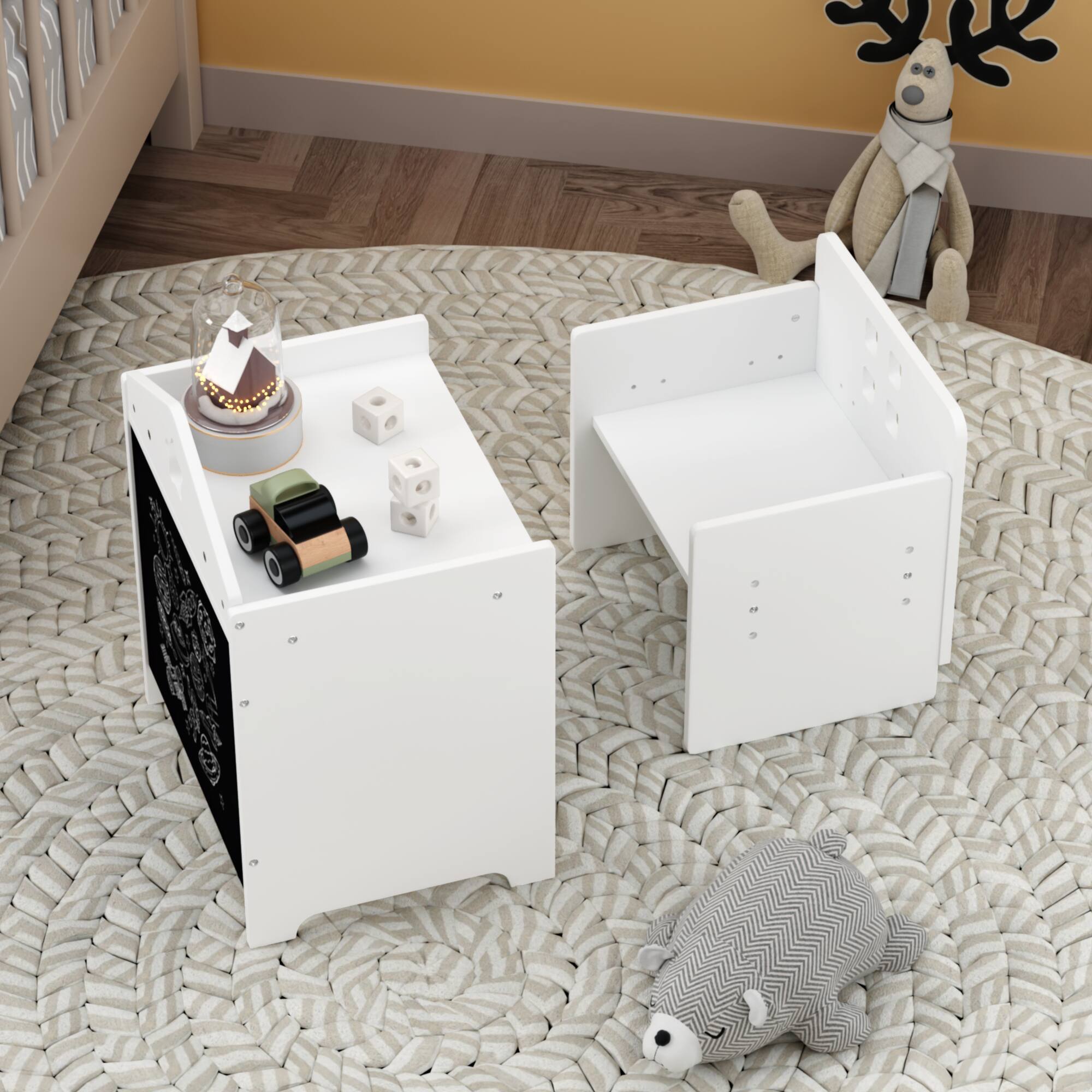 Alt View 1. Tiramisubest - Wooden Toddler Table and Chair Set,Kids Activity Table Step Stools with Blackboard & 3 Heights Adjustable - White.