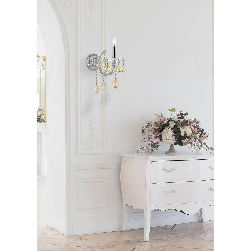 Back. Elegant Lighting - Maria Theresa 1 light Chrome Wall Sconce Golden Teak (Smoky) Royal Cut Crystal - Chrome.