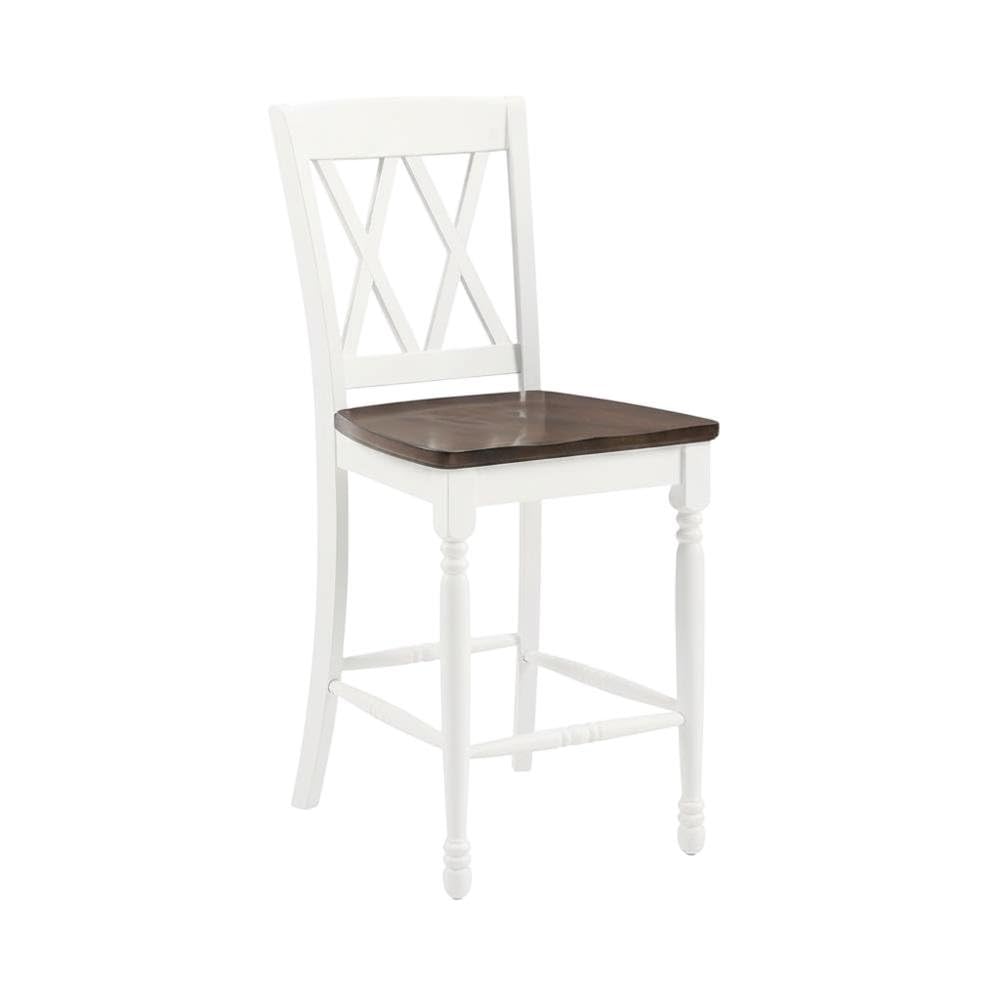 Left. FurniFact - Counter Height Bar Stool Set with Comfortable Seats for Kitchen or Bar Area - Distressed White.