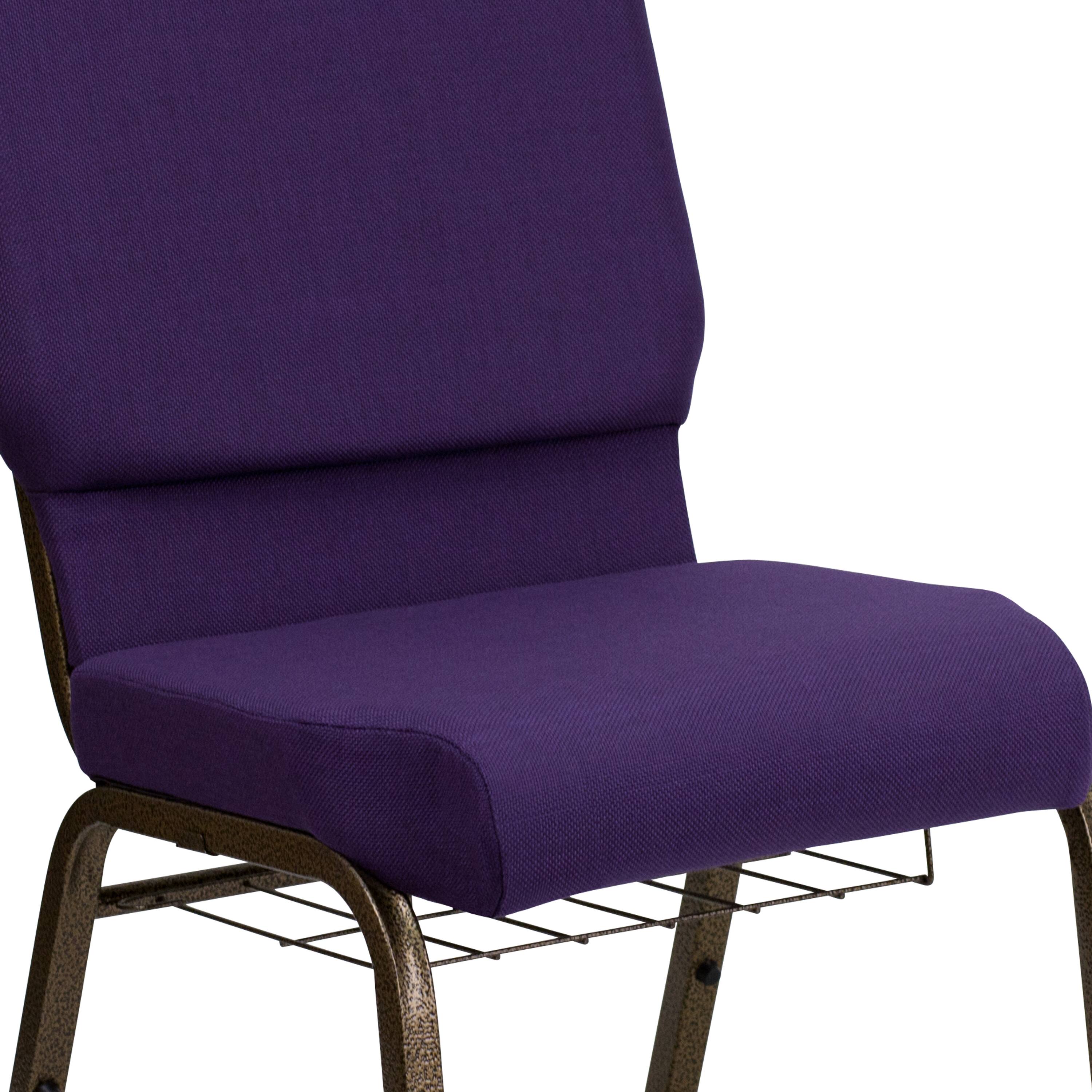 Alt View 9. Emma + Oliver - 18.5"W Church/Reception Guest Chair with Communion Cup Book Rack - Royal Purple Fabric/Gold Vein Frame.