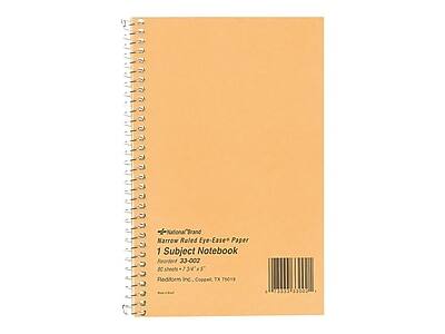 National Brand  
Marrow Ruled Eye-Ease Paper  
1 Subject Notebook  
Item No. 33-002  
80 sheets - 7 3/4" x 9 3/4"  
Redford Inc., Coppell, TX 75019