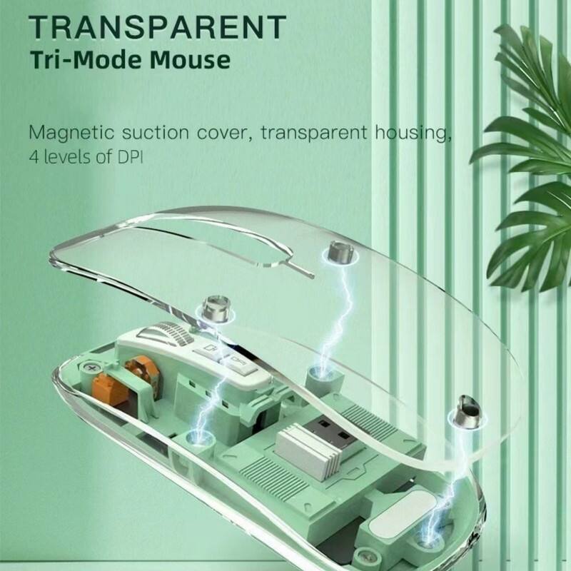 TRANSPARENT Tri-Mode Mouse

Magnetic suction cover, transparent housing, 4 levels of DPI