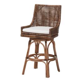 bali & pari - Bella Swivel Rattan Bar Stool with Cushion - Handwoven Wicker Bar Chair with Backrest and Footrest - Coffee Bean