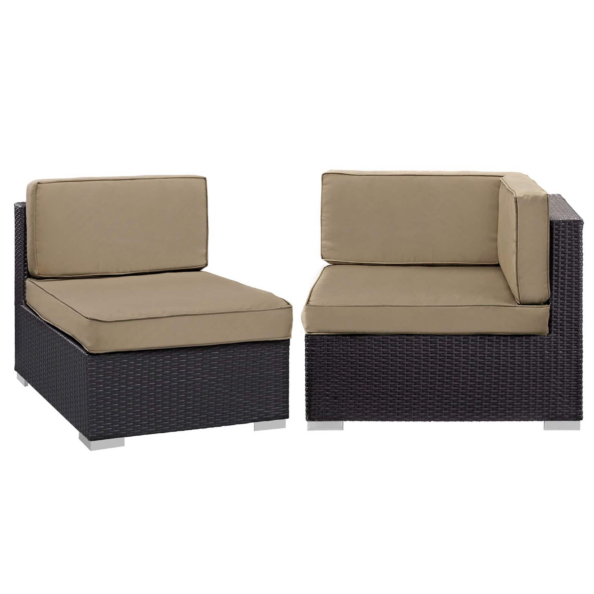 Gather Corner and Middle Outdoor Patio Sectional Set by Modway - Espresso Mocha