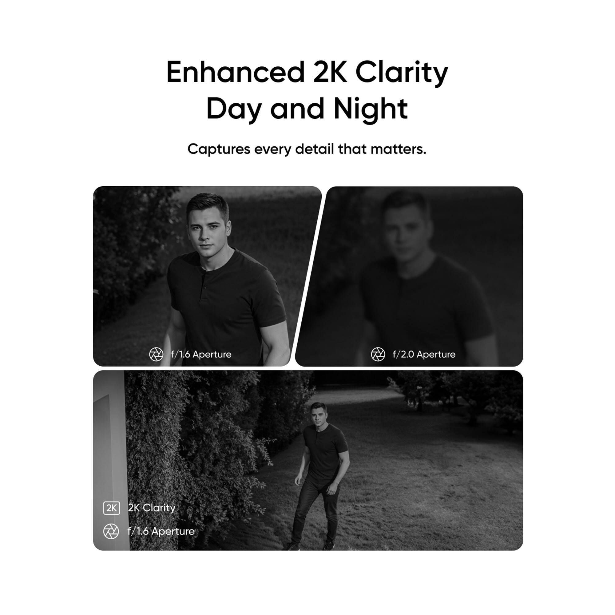 Enhanced 2K Clarity Day and Night captures every detail that matters. It features a f/1.6 aperture and a f/2.0 aperture, both of which contribute to the high-quality 2K resolution.