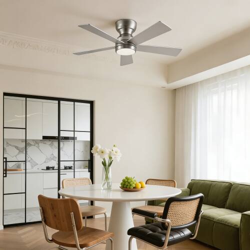 Alt View 1. LUCKY ONE - 46" Ceiling Fan with Light Remote 5 Plywood Blades DC Motor 6-Speed - Silver.