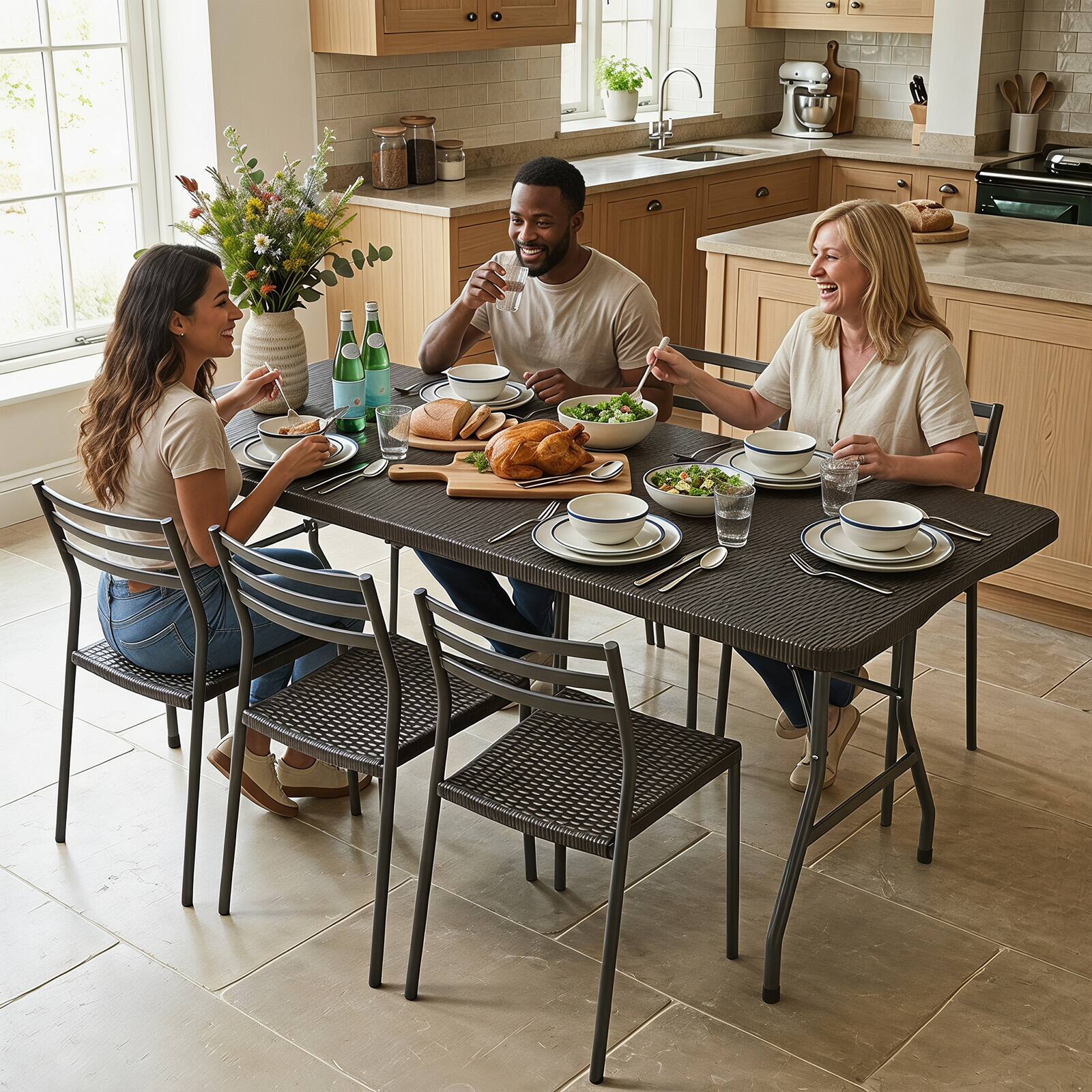 Alt View 1. Costway - Costway Indoor Portable Utility Table with Metal Legs Rattan-like Tabletop - Coffee.
