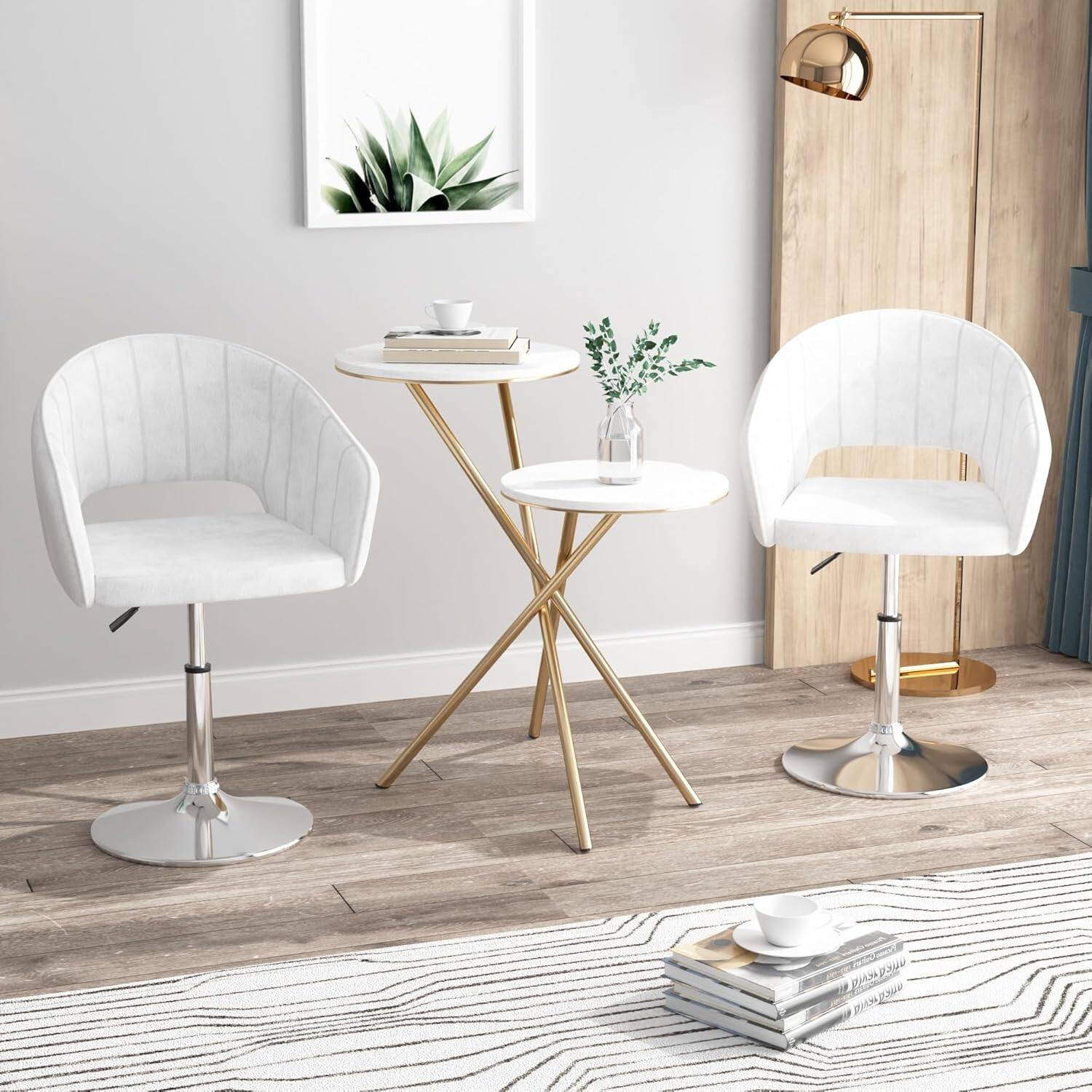Alt View 3. Vecelo - Velvet Swivel Accent Chair with Adjustable Height - 360° Rotating Desk Chair & Vanity Stool, 330lbs Capacity - White.