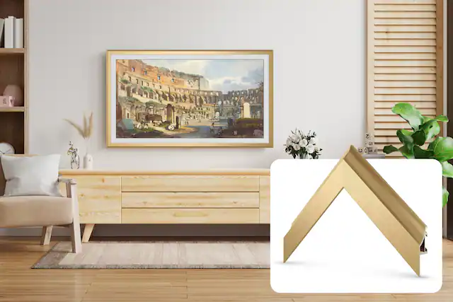 Front. Deco TV Frames - Alloy Scoop Bezel for Samsung The Frame and Frame Pro TV - 50" - Pale Gold.