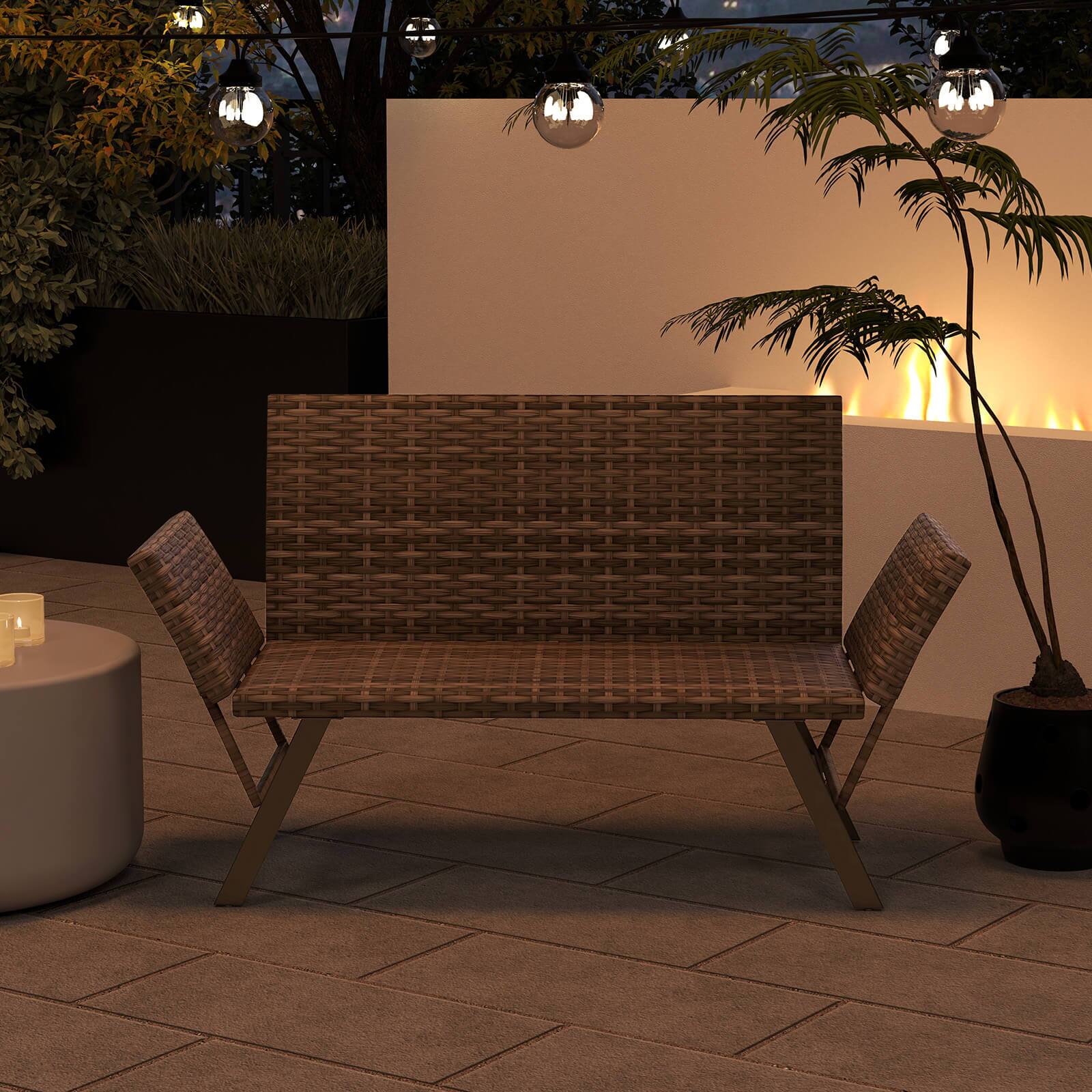 Alt View 4. Costway - Costway Patio Convertible Sofa for 2 with Adjustable Armrests Metal Frame Wicker Couch - Gray.