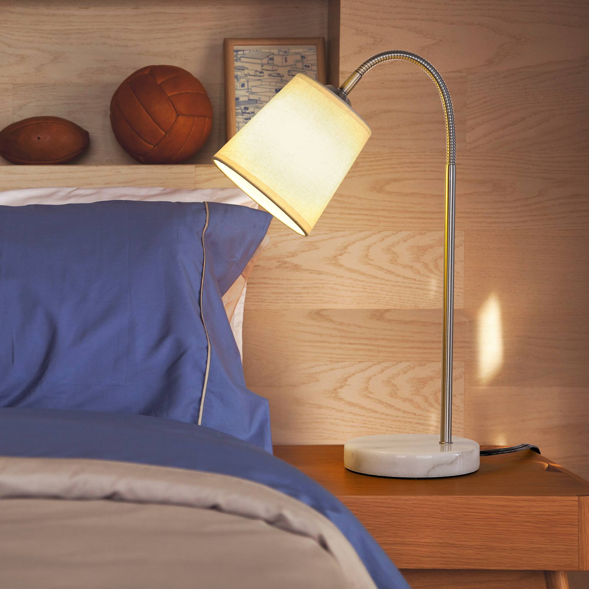 Alt View 2. Oumilen - Modern Gooseneck Desk Lamp with Marble Base Adjustable Arm & White Fabric Shade, E26 Socket, UL Plug for Bedroom, Office.