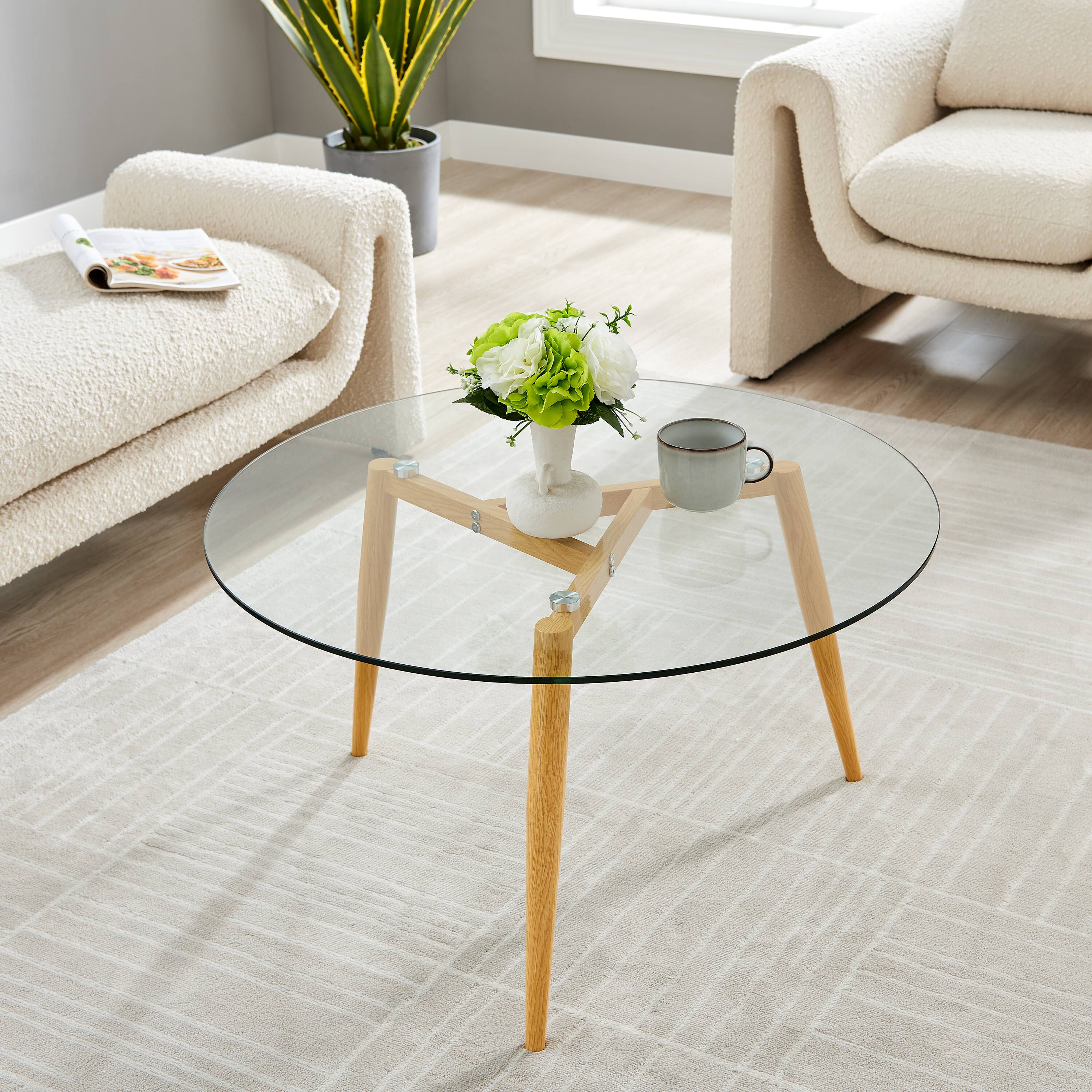 Alt View 2. Danya B - Van Beuren Coffee Table with Taper Legs and Clear Glass Tabletop - Beech - Beech, Clear.