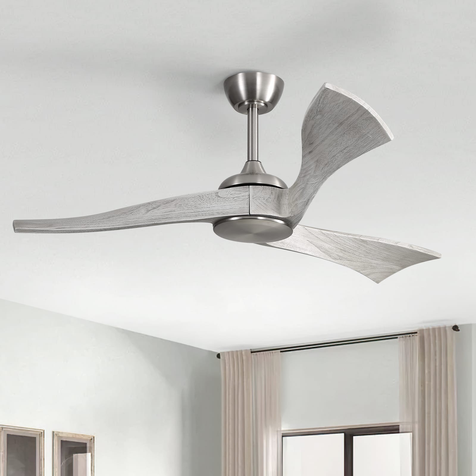 Sofucor - 52 Inch Wood Ceiling Fans No Lights Indoor/Outdoor Ceiling Fan with Remote Control Quiet for Patios Porch Farmhouse - Nickel-Grey Wood