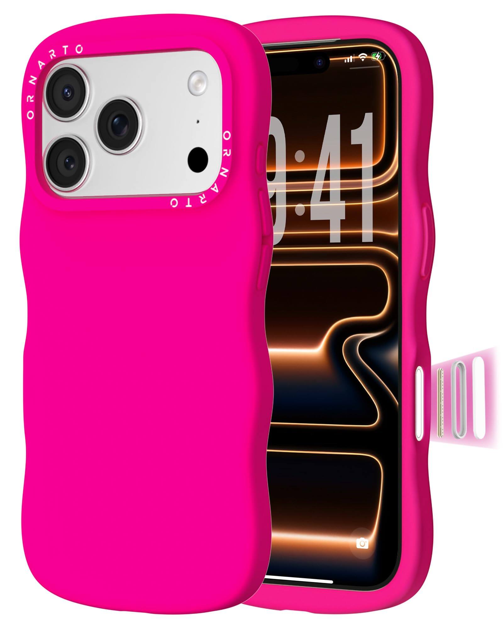 Ornarto - for iPhone 17 Pro Case 6.3", Wavy Liquid Silicone Protection Case with Camera Control Button - Hot Pink