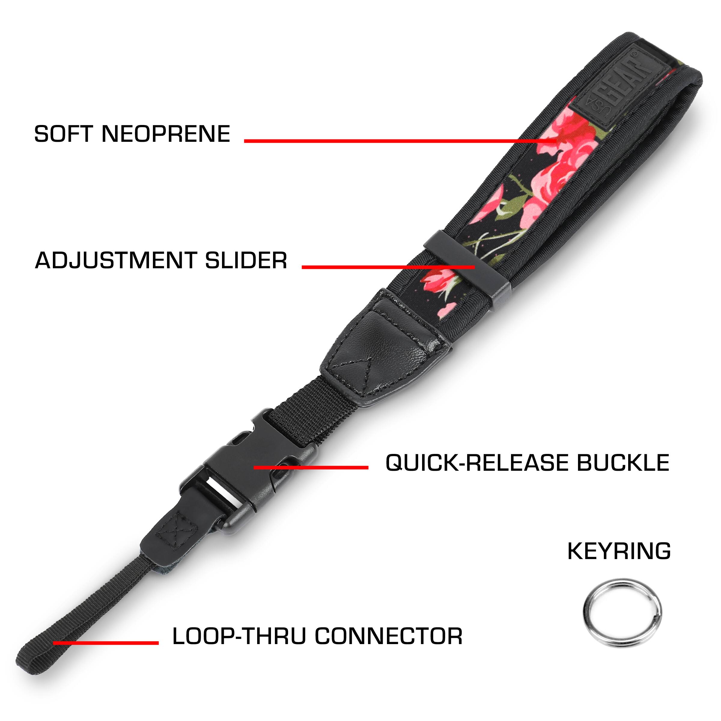 SOFT NEOPRENE  
ADJUSTMENT SLIDER  
QUICK-RELEASE BUCKLE  
LOOP-THRU CONNECTOR  
KEYRING