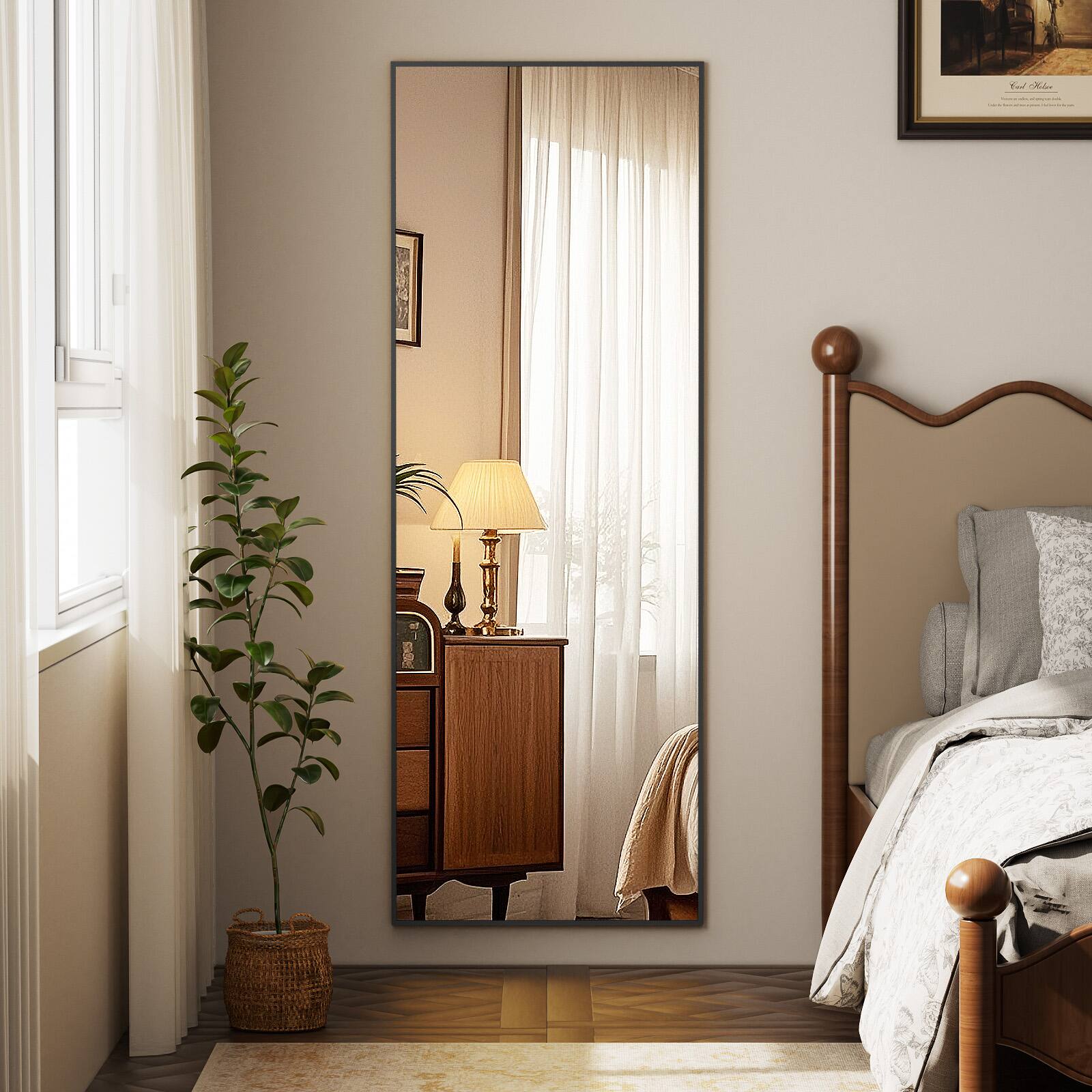 Left. Easly - BLACK 21 in. W x 64 in. H Rectangle Aluminum Alloy Full Length Floor Mirror - Black.