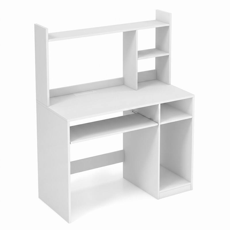 Alt View 6. WELLFOR - 43.5 " Computer Desk with Keyboard Tray and Power Outlets, Home Office Desk with Bookcase - White.