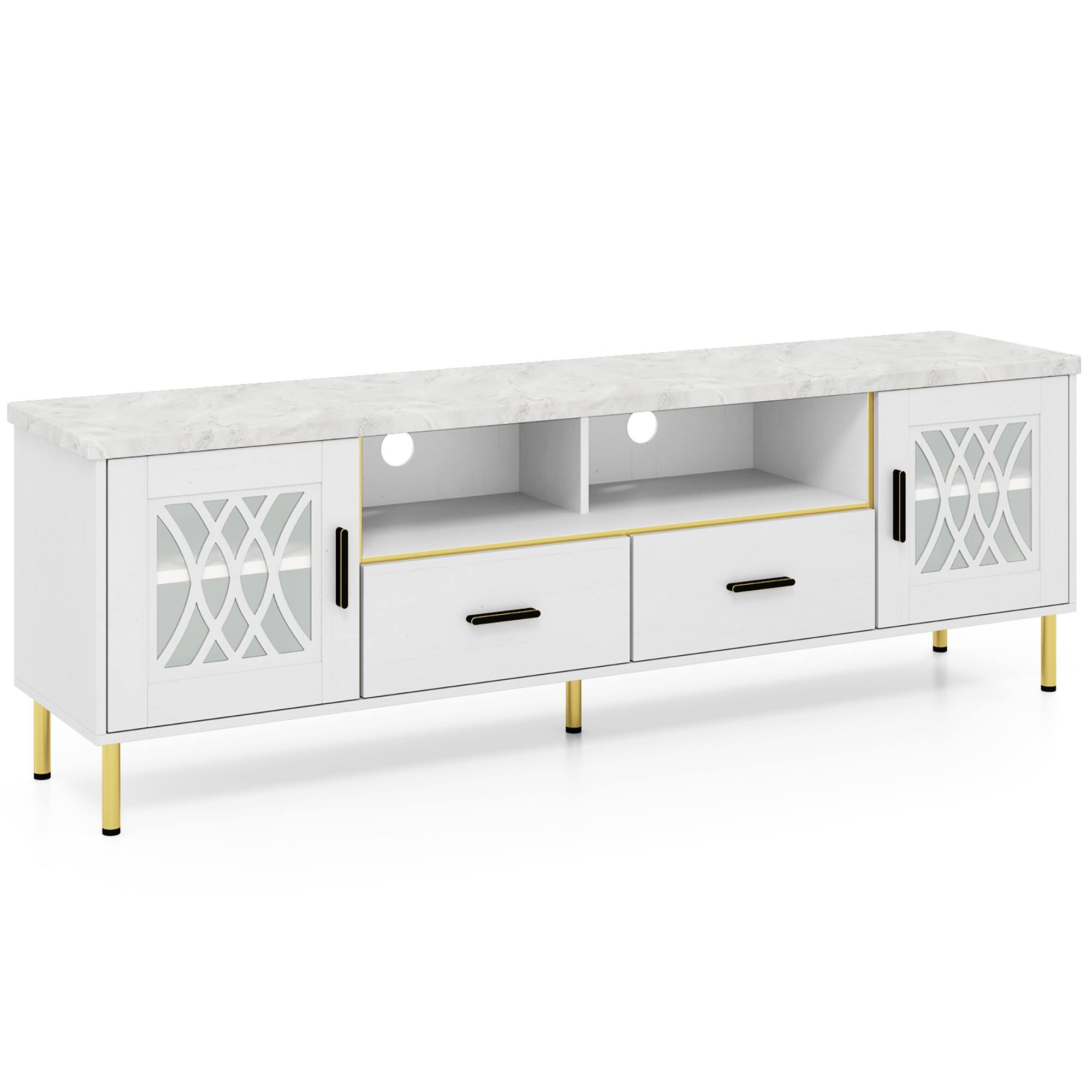 Alt View 9. Gymax - Gymax Modern Faux Marble Entertainment Center 71-Inch TV Stand for 80'' TVs White - White, Gold.