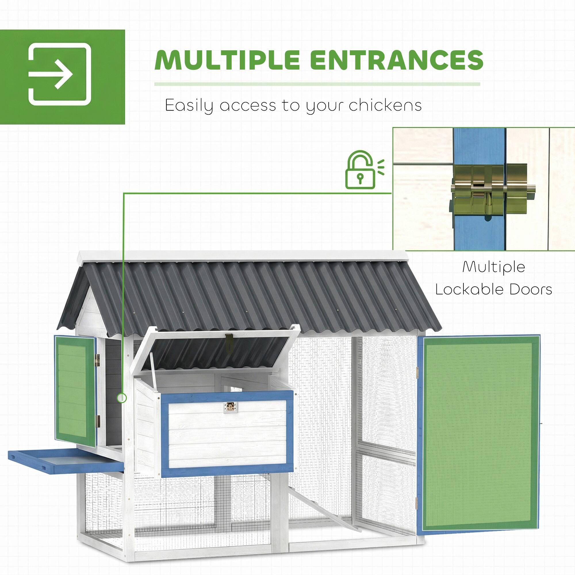 MULTIPLE ENTRANCES  
Easily access to your chickens  

Multiple Lockable Doors