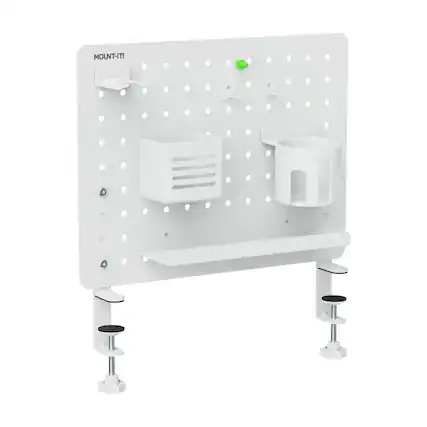 Front. Mount-It! - Clamp-On Pegboard Organizer, Magnetic Desk Storage Panel with Hooks for Office and Gaming - White.