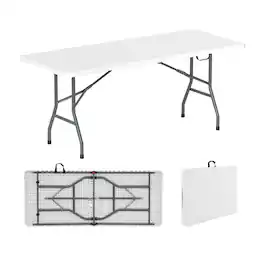 Boyel Living - White 6 ft Portable Folding Table with HDPE Tabletop 71-in L x 29-in W x 29.5-in H 350 LBS Capacity - Blue