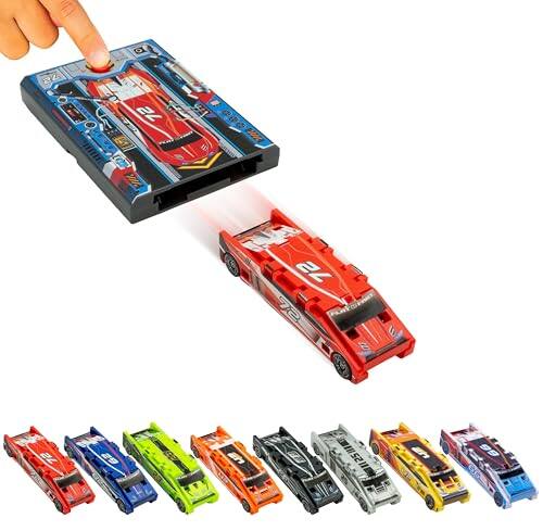 Front. Vulpecula Spade - Original Stunt Card Racer – Flat Car Racer and Pocket Size Racecar Launcher with Built-in Button for Stunt Launching and.