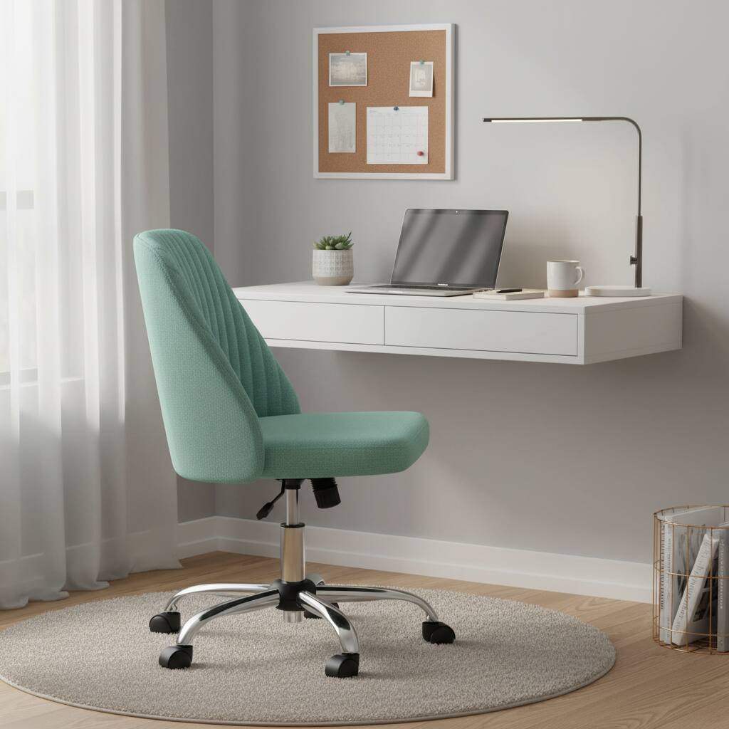 Alt View 5. AOITUN - Mid-Back Vanity Chair, Adjustable Rolling Chair, Armless Modern Design for Home Office, Makeup & Small Spaces - Green - Green.