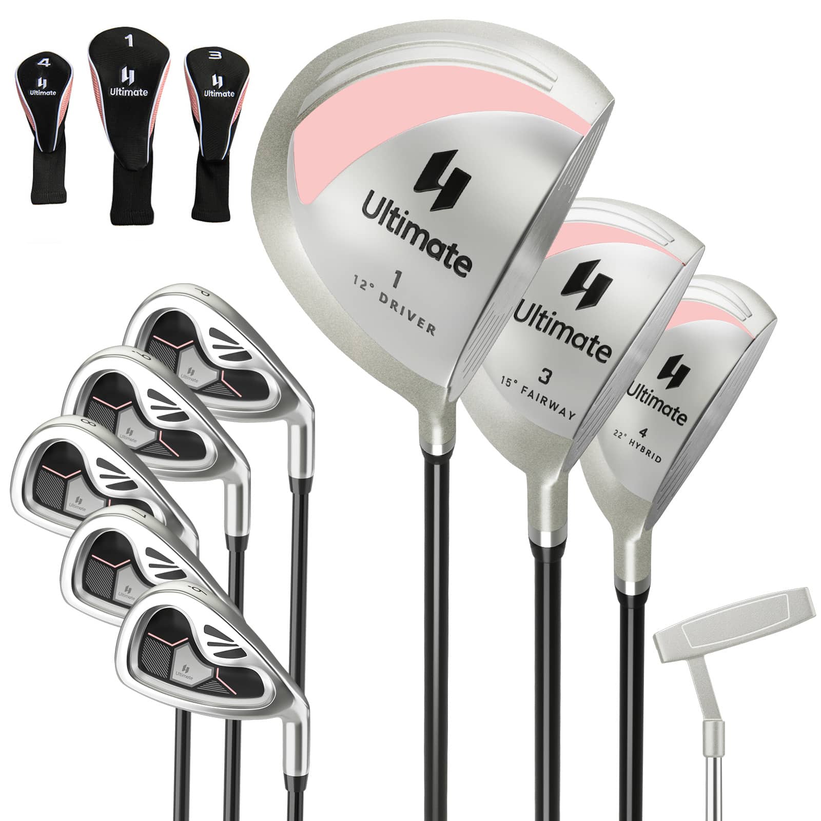 Costway - 9 PCS Women's Complete Golf Club Set Right Handed with 460cc Alloy Driver Irons - Pink