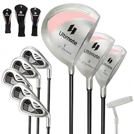 Costway - 9 PCS Women's Complete Golf Club Set Right Handed with 460cc Alloy Driver Irons - Pink