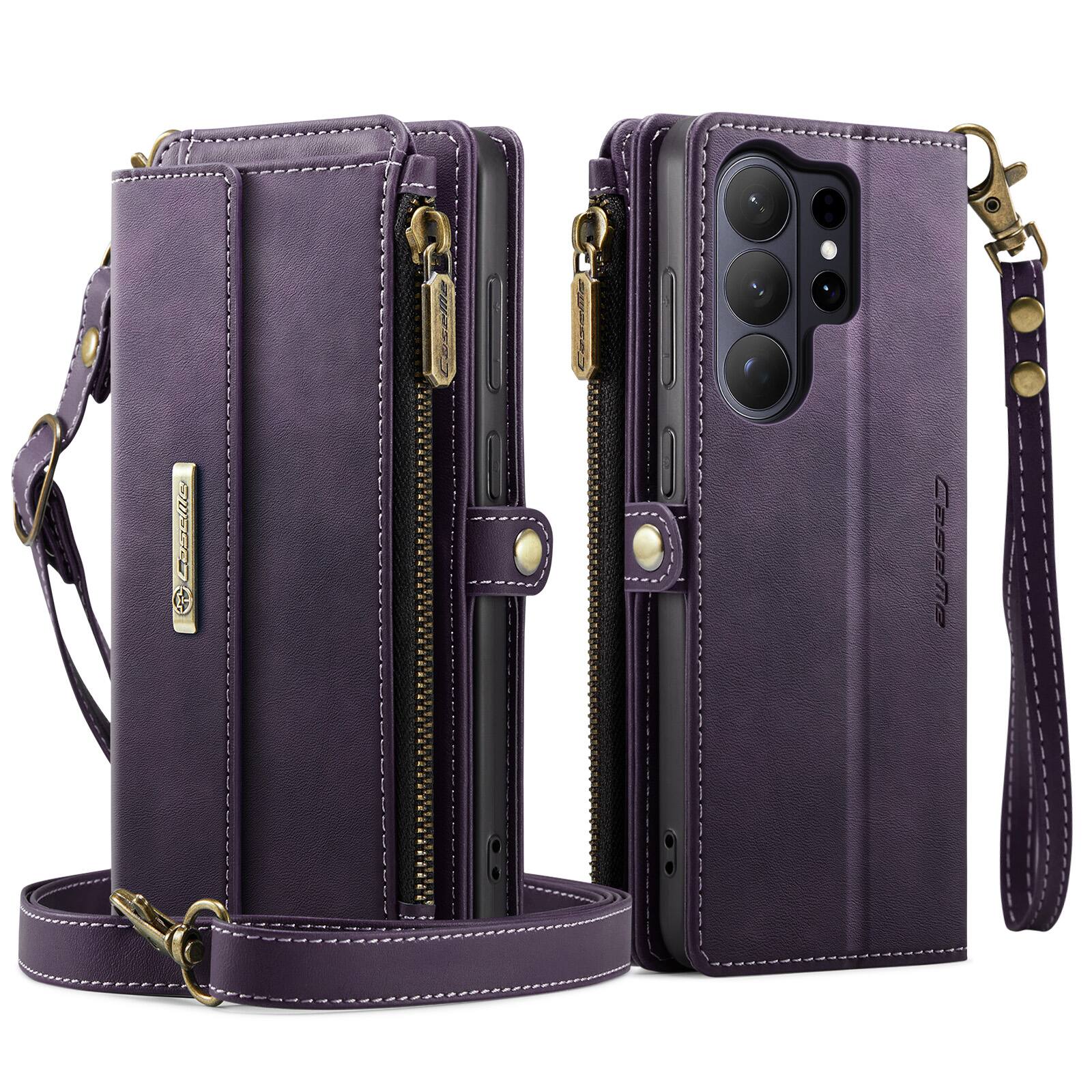 Alt View 8. UUCOVER - Folio Wallet Case for Samsung Galaxy S26 Ultra with RFID Blocking Card Slots Cash Holder, Zipper Pocket, Crossbody Strap - Purple.