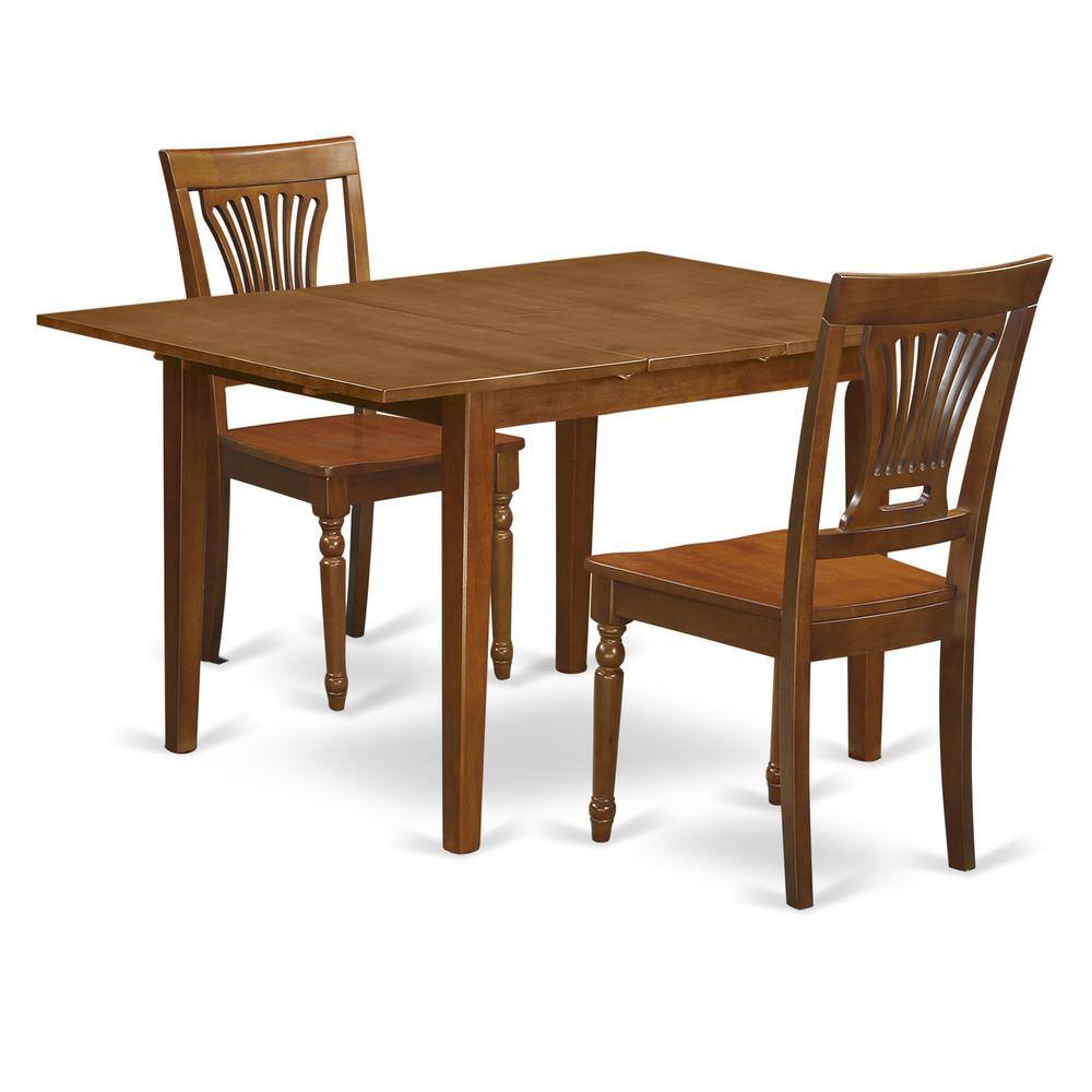 Front. East West Furniture - 3 Pc Milan Kitchen Table featuring Leaf and 2 Wood Dinette Chairs in Saddle Brown . - Saddle Brown.