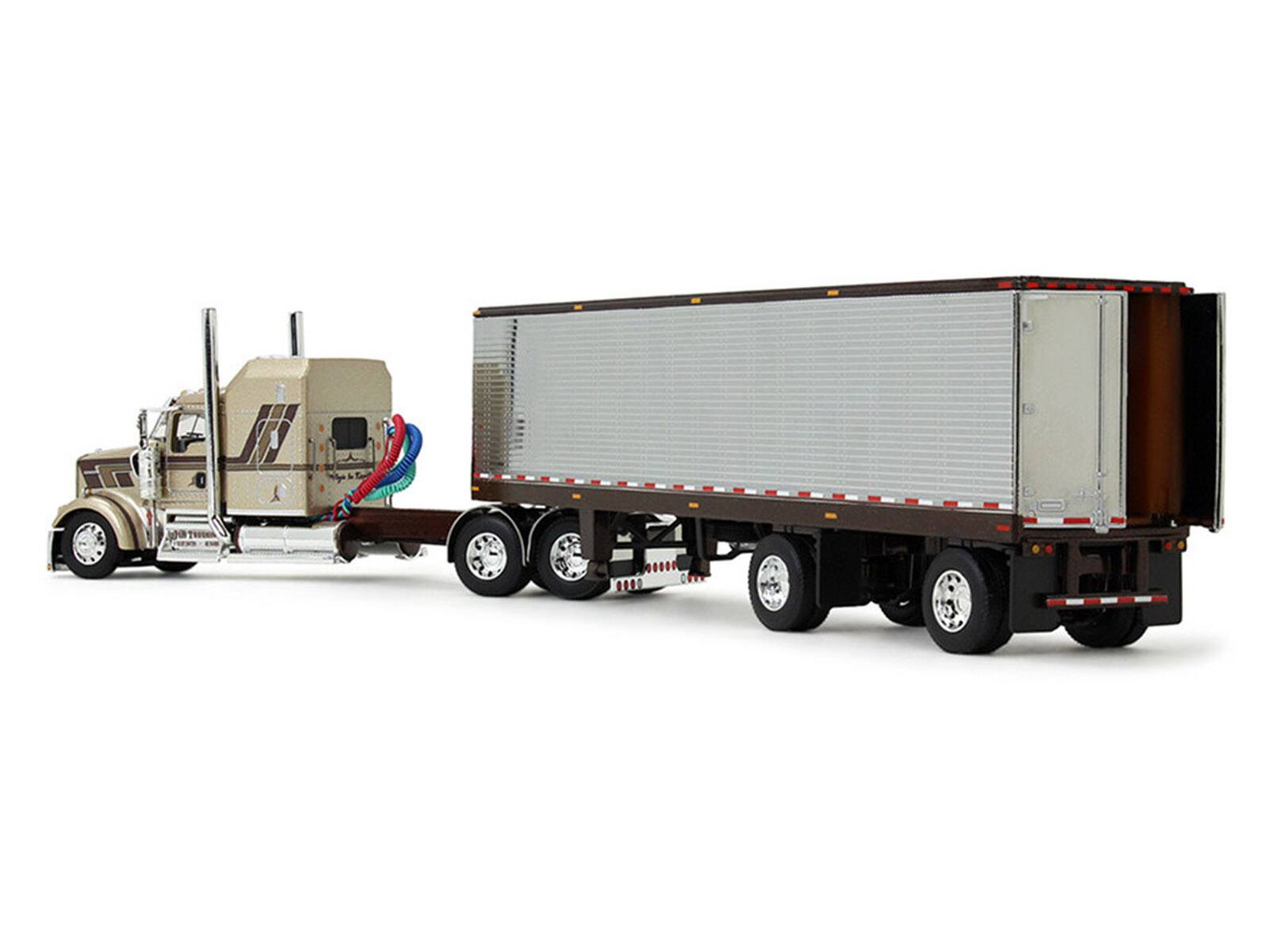 Alt View 5. First Gear - Kenworth W900L with 60" Aerodyne Sleeper and 40' Vintage Trailer Beige with Stripes 1/64 Diecast Model by DCP/First Gear.