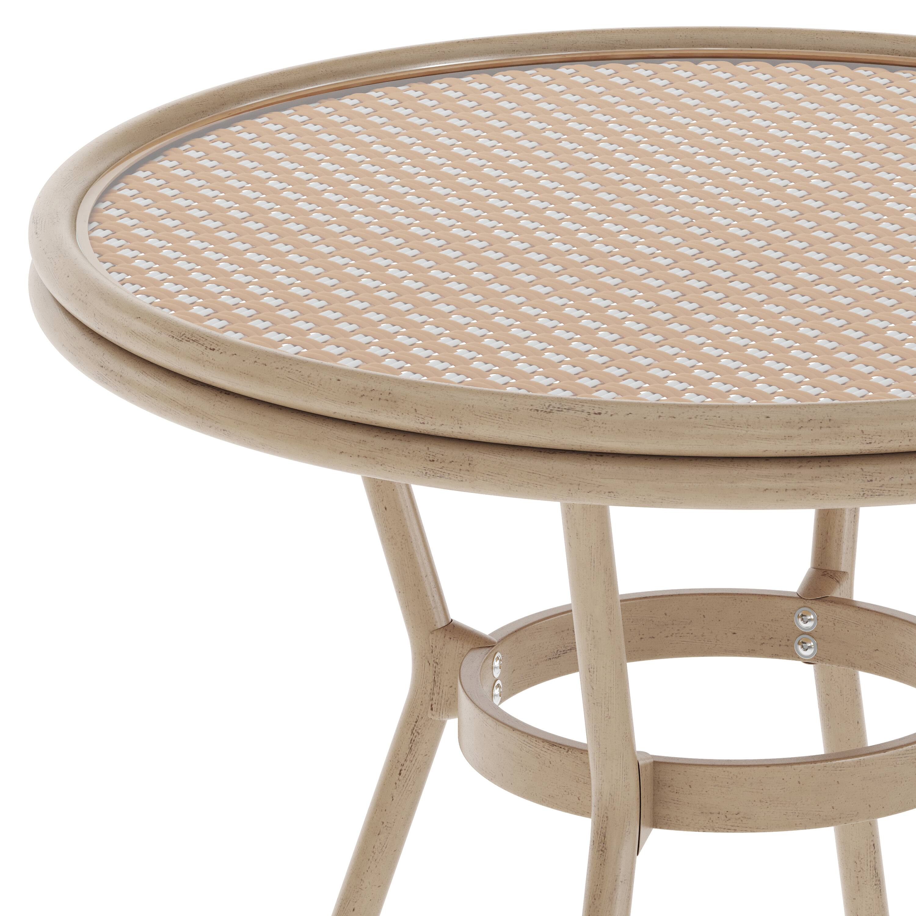 Alt View 8. Emma + Oliver - Colmar Indoor/Outdoor Bistro Style 31.5 in. Table with PE Rattan, Glass Top, and Bamboo Finished Metal Frame - Natural & White Rattan/Light Natural Frame.