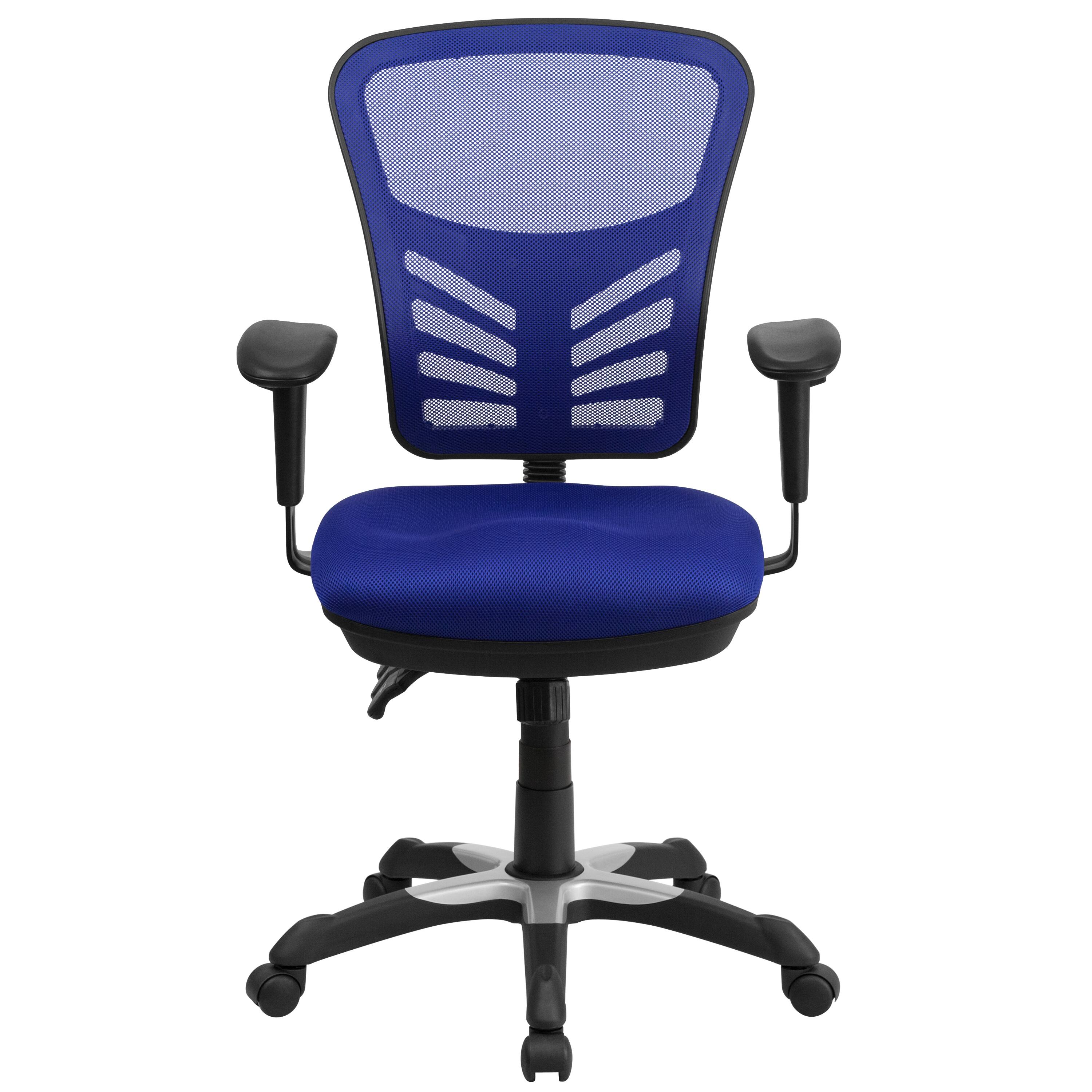 Alt View 7. Emma + Oliver - Mid-Back Mesh Triple Paddle Swivel Ergonomic Office Chair with Adjustable Arms - Blue/Black Frame.
